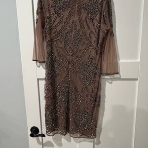 Chic Embellished Long Sleeve Dress in Taupe